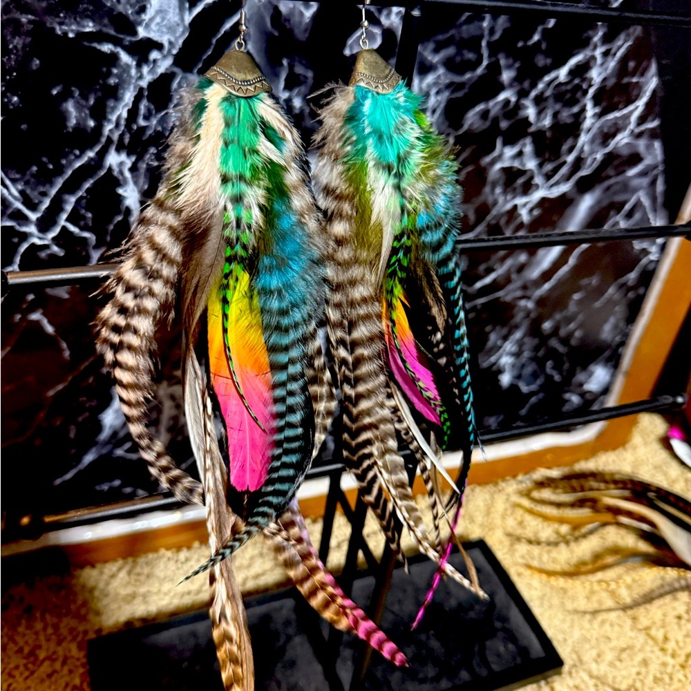 Handmade Neon Feather Earrings
